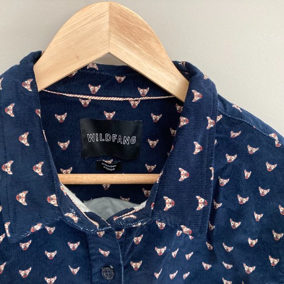 WILDFANG THE ESSENTIAL CORDUROY LONG SLEEVE BUTTON UP Puppy Print - Picture 2 of 2